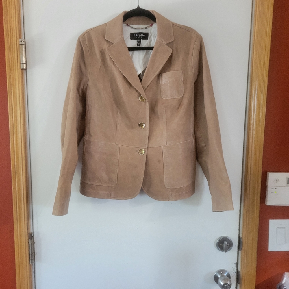 Vintage Escada Leather Jacket Luxury Lamb skin leather Beige Sz 42 - Picture 10 of 10